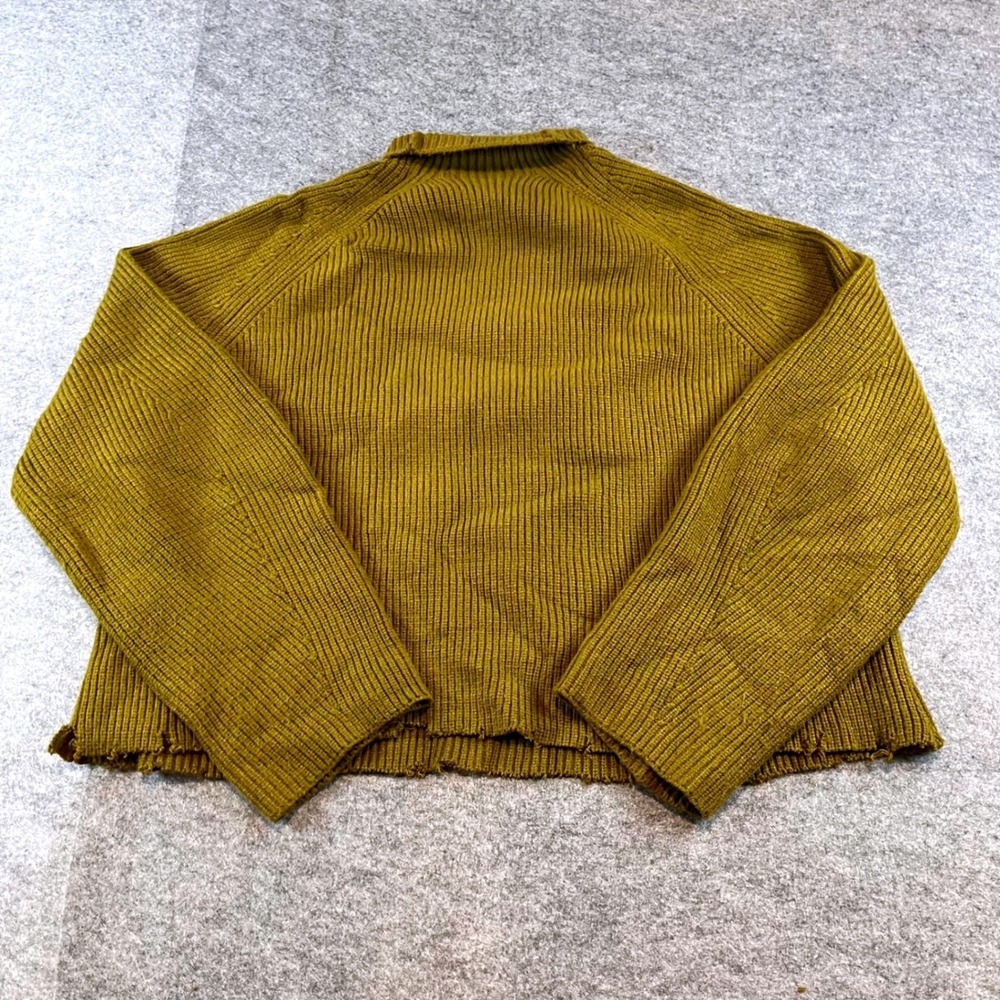 Zara Women Mock Neck Ribbed Knit Sweater Olive Green Cropped Boho Small Raglan